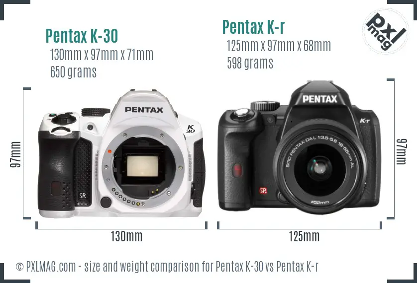 Pentax K-30 vs Pentax K-r size comparison