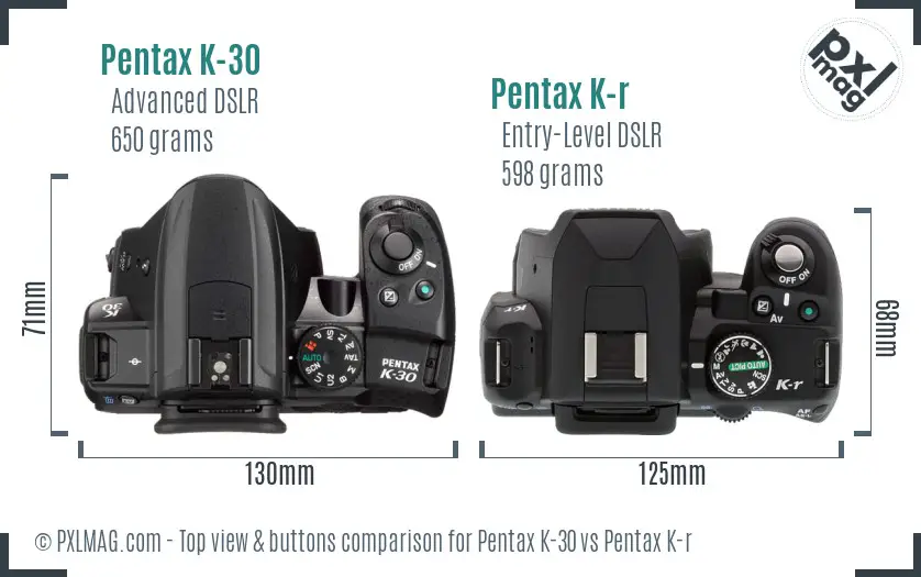 Pentax K-30 vs Pentax K-r top view buttons comparison