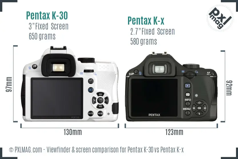 Pentax K-30 vs Pentax K-x Screen and Viewfinder comparison