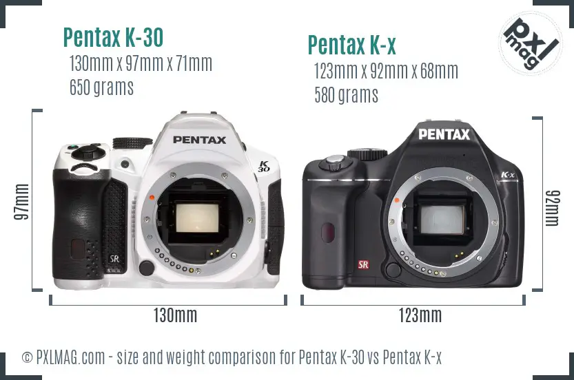 Pentax K-30 vs Pentax K-x size comparison