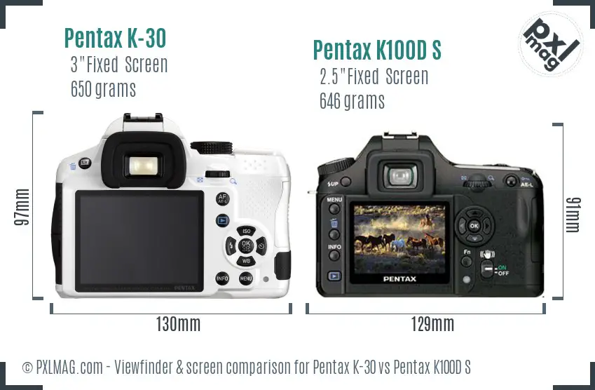 Pentax K-30 vs Pentax K100D S Screen and Viewfinder comparison
