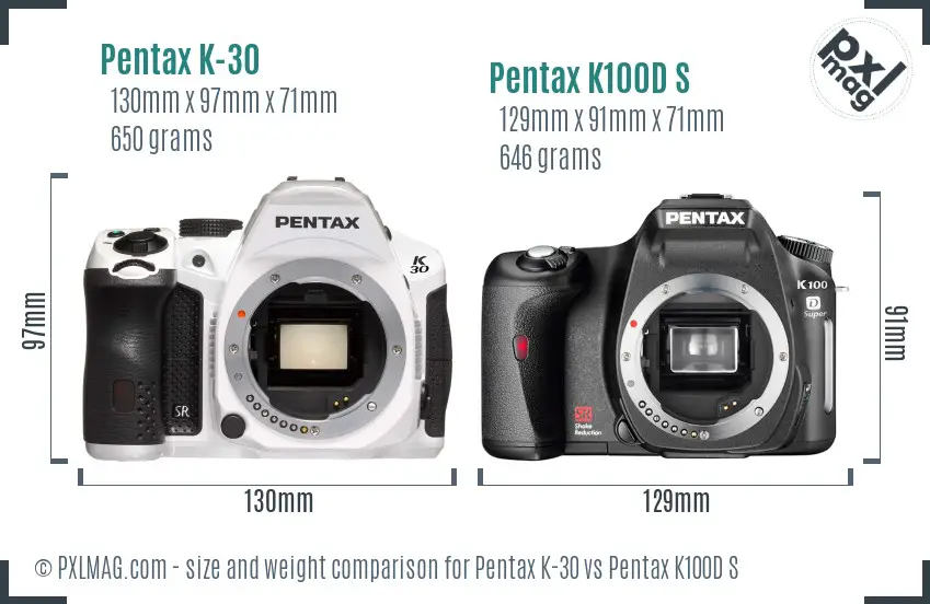 Pentax K-30 vs Pentax K100D S size comparison