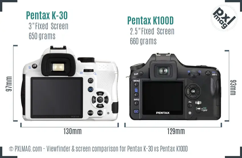 Pentax K-30 vs Pentax K100D Screen and Viewfinder comparison