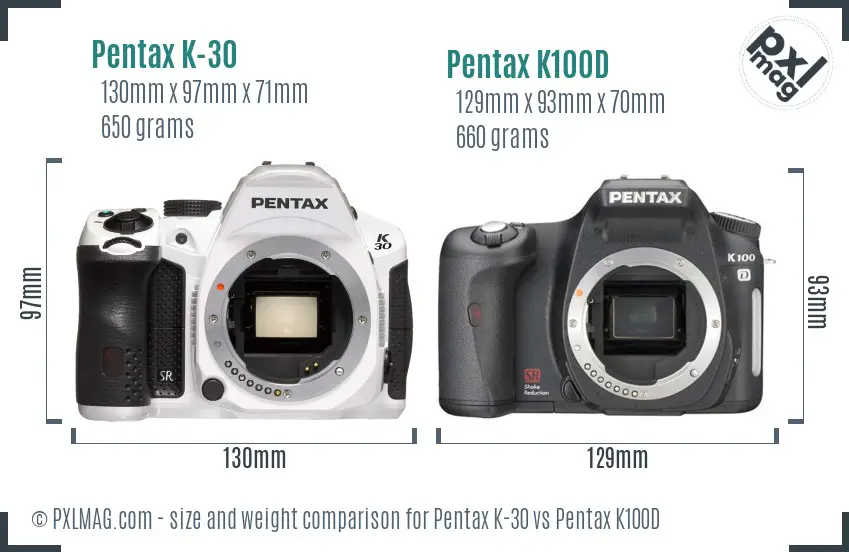Pentax K-30 vs Pentax K100D size comparison
