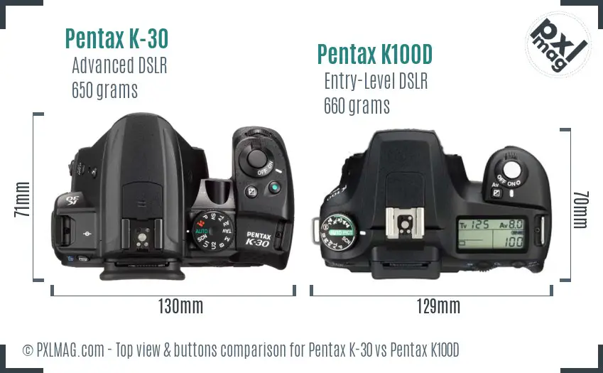 Pentax K-30 vs Pentax K100D top view buttons comparison