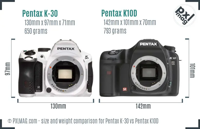 Pentax K-30 vs Pentax K10D size comparison