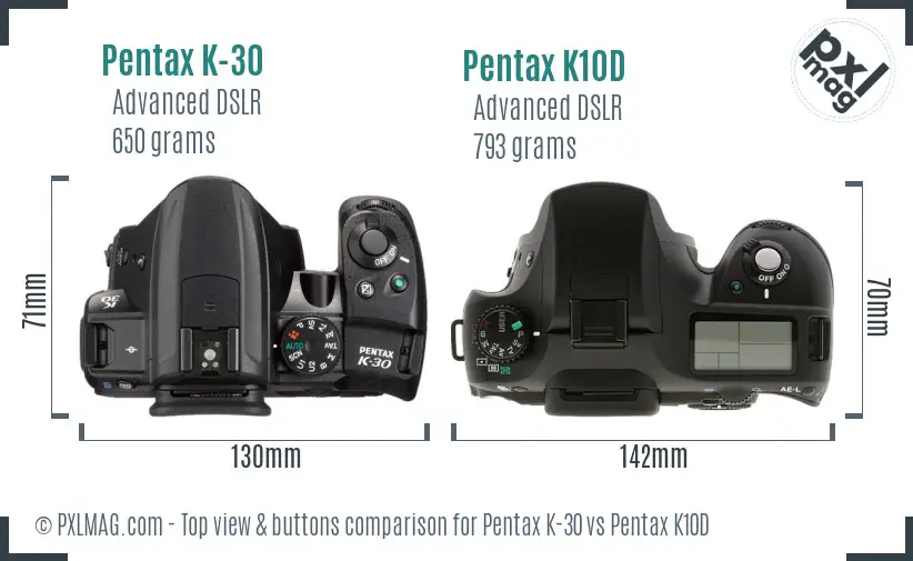 Pentax K-30 vs Pentax K10D top view buttons comparison