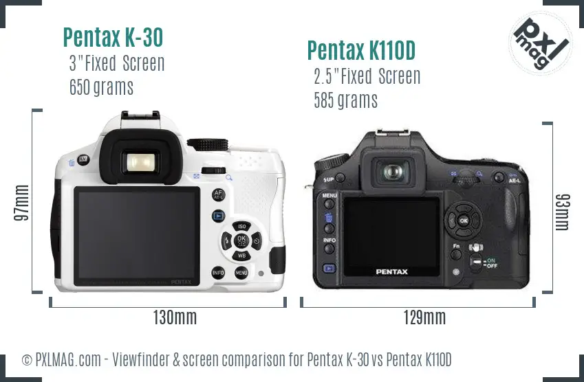 Pentax K-30 vs Pentax K110D Screen and Viewfinder comparison