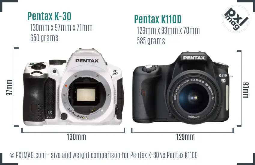 Pentax K-30 vs Pentax K110D size comparison