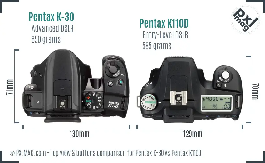 Pentax K-30 vs Pentax K110D top view buttons comparison
