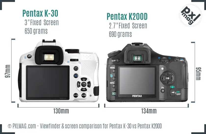 Pentax K-30 vs Pentax K200D Screen and Viewfinder comparison