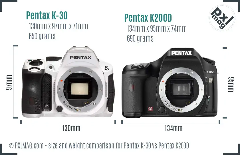 Pentax K-30 vs Pentax K200D size comparison