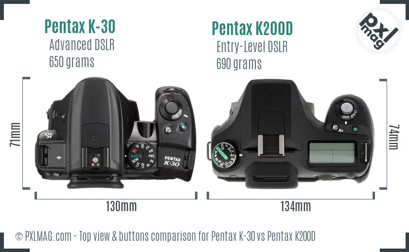Pentax K-30 vs Pentax K200D top view buttons comparison