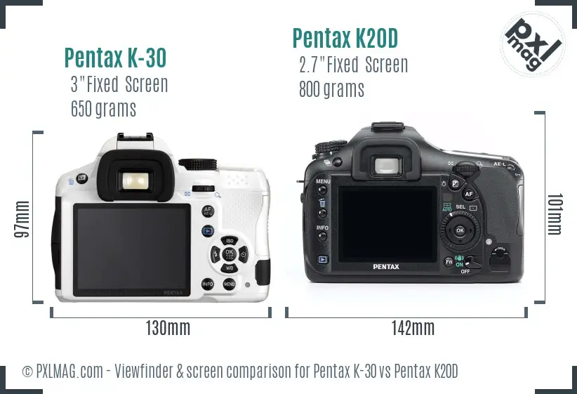 Pentax K-30 vs Pentax K20D Screen and Viewfinder comparison