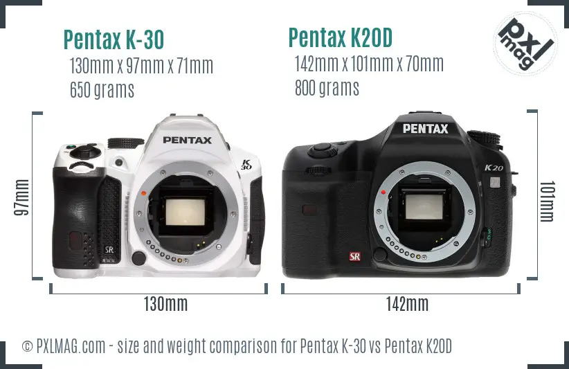 Pentax K-30 vs Pentax K20D size comparison
