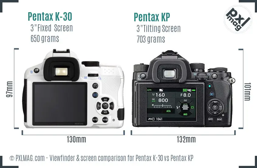 Pentax K-30 vs Pentax KP Screen and Viewfinder comparison