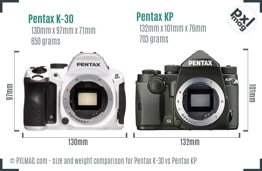 Pentax K-30 vs Pentax KP size comparison