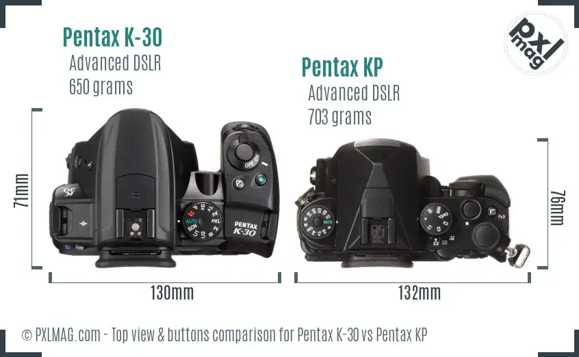 Pentax K-30 vs Pentax KP top view buttons comparison