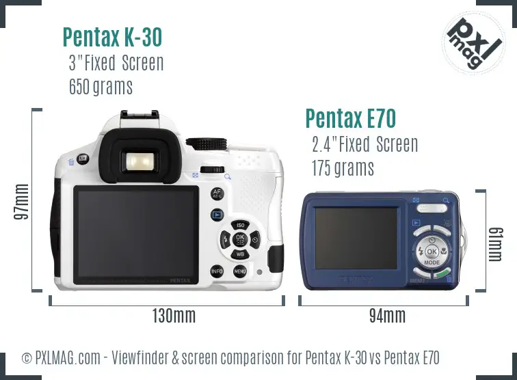 Pentax K-30 vs Pentax E70 Screen and Viewfinder comparison