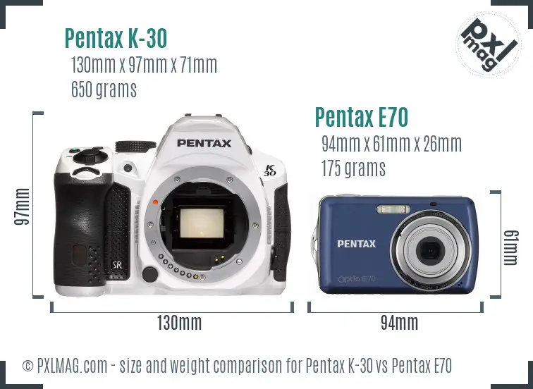 Pentax K-30 vs Pentax E70 size comparison