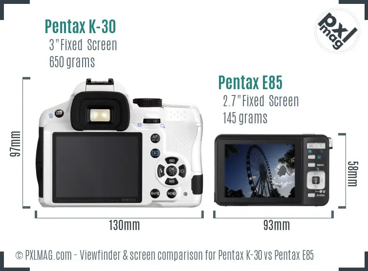Pentax K-30 vs Pentax E85 Screen and Viewfinder comparison