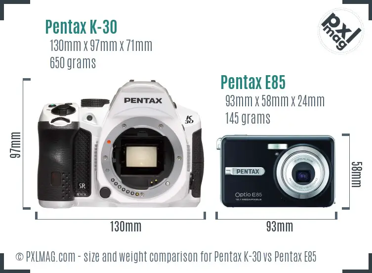 Pentax K-30 vs Pentax E85 size comparison