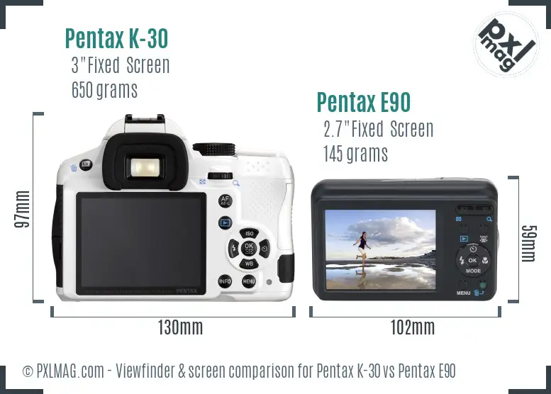 Pentax K-30 vs Pentax E90 Screen and Viewfinder comparison