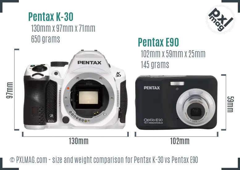 Pentax K-30 vs Pentax E90 size comparison