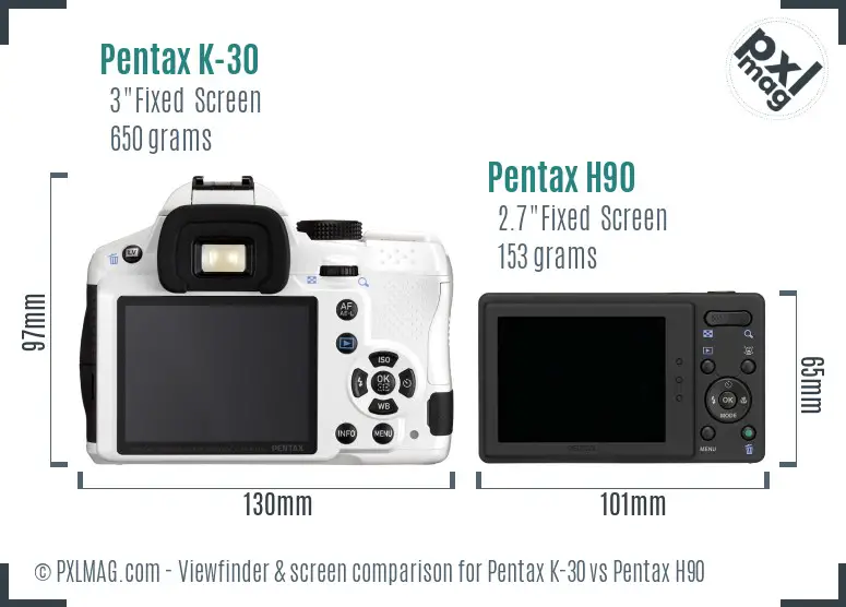 Pentax K-30 vs Pentax H90 Screen and Viewfinder comparison