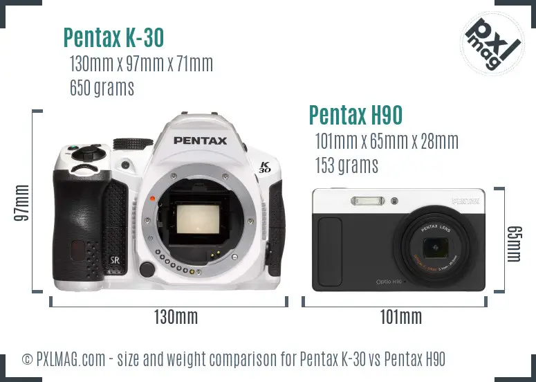 Pentax K-30 vs Pentax H90 size comparison