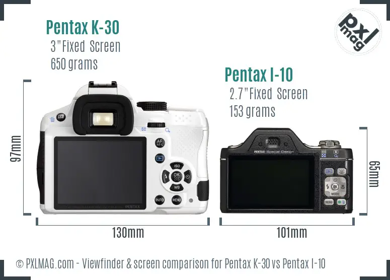 Pentax K-30 vs Pentax I-10 Screen and Viewfinder comparison