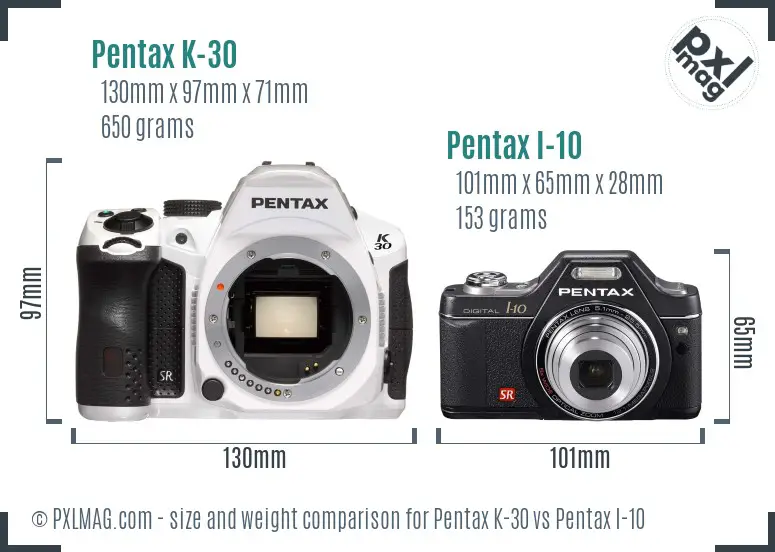 Pentax K-30 vs Pentax I-10 size comparison