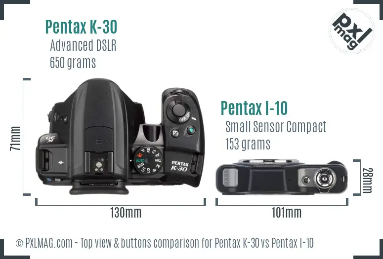 Pentax K-30 vs Pentax I-10 top view buttons comparison