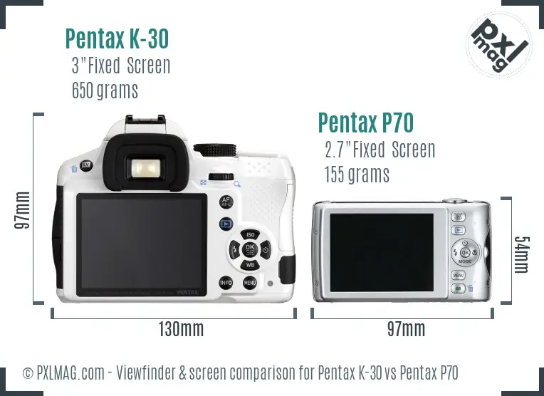 Pentax K-30 vs Pentax P70 Screen and Viewfinder comparison