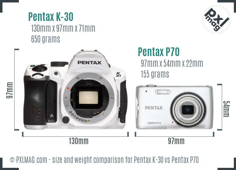 Pentax K-30 vs Pentax P70 size comparison