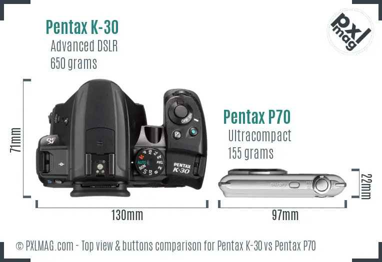 Pentax K-30 vs Pentax P70 top view buttons comparison