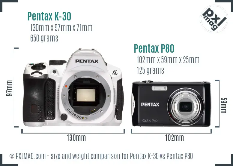 Pentax K-30 vs Pentax P80 size comparison