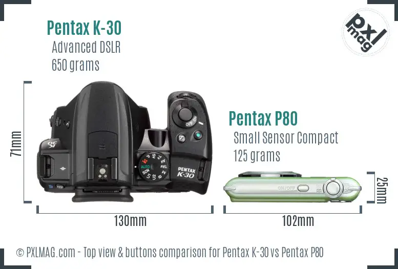 Pentax K-30 vs Pentax P80 top view buttons comparison