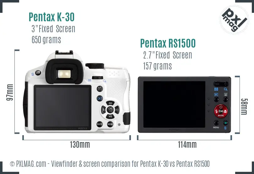 Pentax K-30 vs Pentax RS1500 Screen and Viewfinder comparison