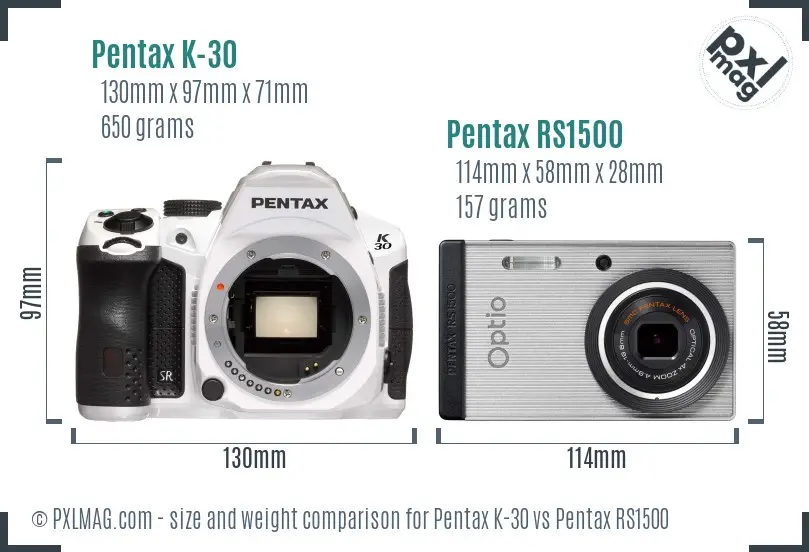 Pentax K-30 vs Pentax RS1500 size comparison