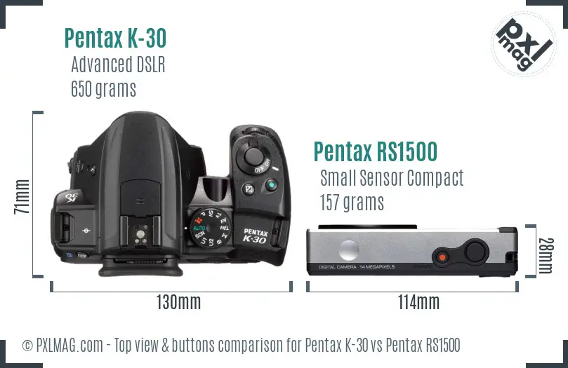 Pentax K-30 vs Pentax RS1500 top view buttons comparison