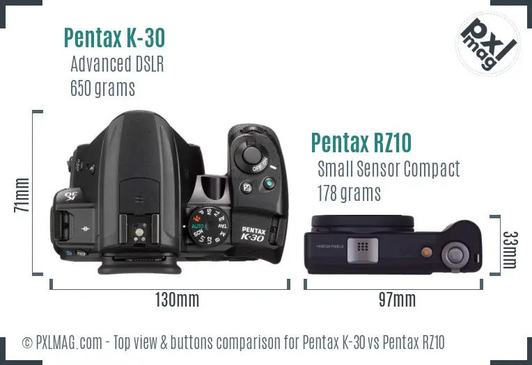 Pentax K-30 vs Pentax RZ10 top view buttons comparison
