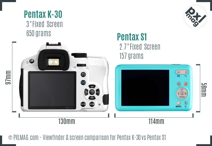 Pentax K-30 vs Pentax S1 Screen and Viewfinder comparison