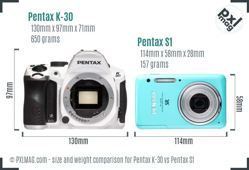 Pentax K-30 vs Pentax S1 size comparison