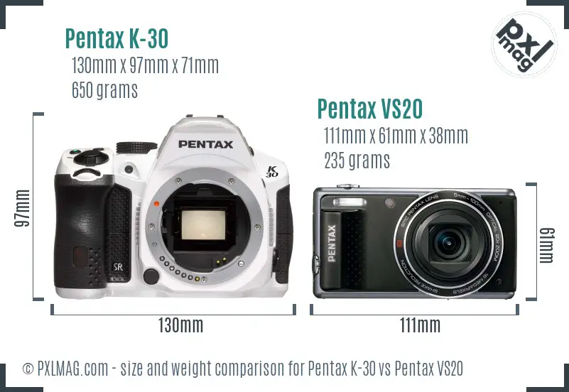 Pentax K-30 vs Pentax VS20 size comparison