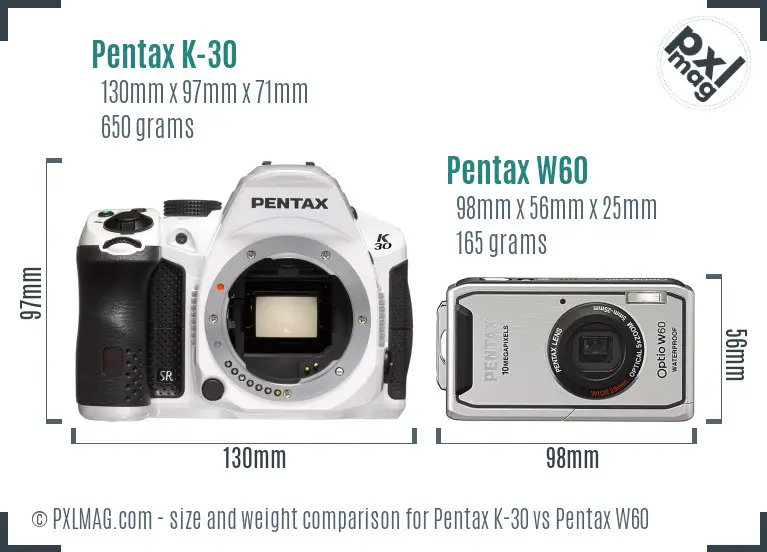 Pentax K-30 vs Pentax W60 size comparison