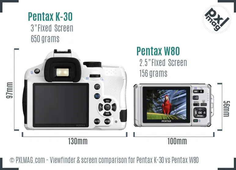 Pentax K-30 vs Pentax W80 Screen and Viewfinder comparison