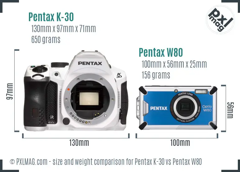 Pentax K-30 vs Pentax W80 size comparison
