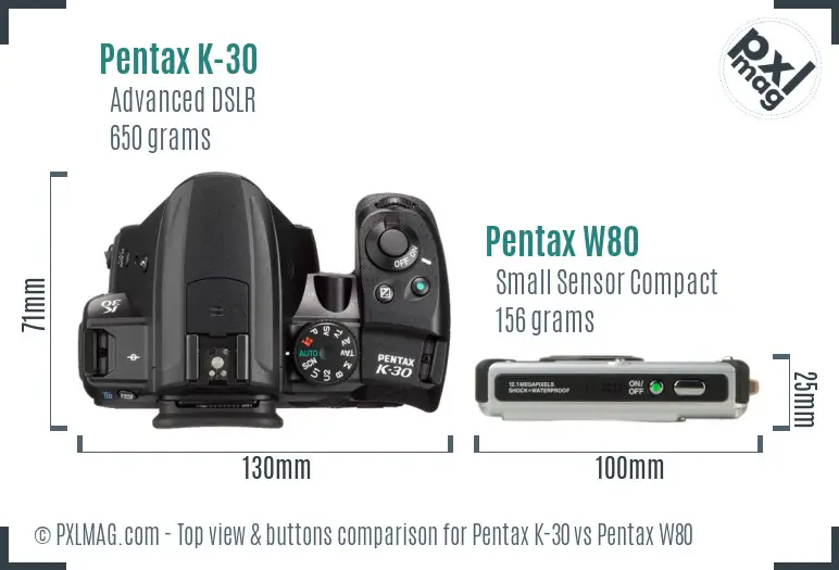 Pentax K-30 vs Pentax W80 top view buttons comparison