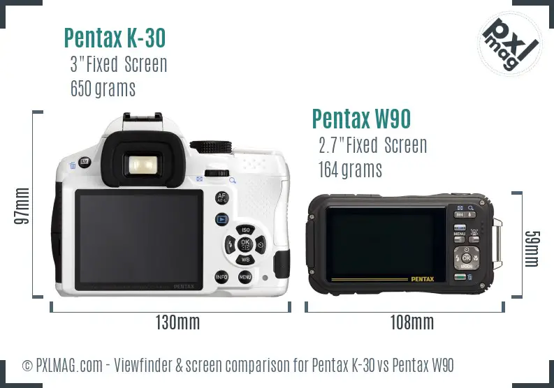 Pentax K-30 vs Pentax W90 Screen and Viewfinder comparison
